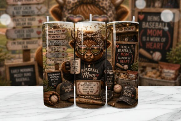 Download Baseball Mom Highland Cow Tumbler PNG - Premium Resources