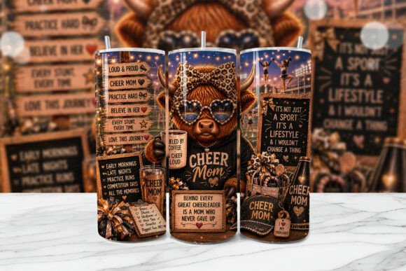 Download Cheer Mom Highland Cow Tumbler Wrap PNG - Premium Resources
